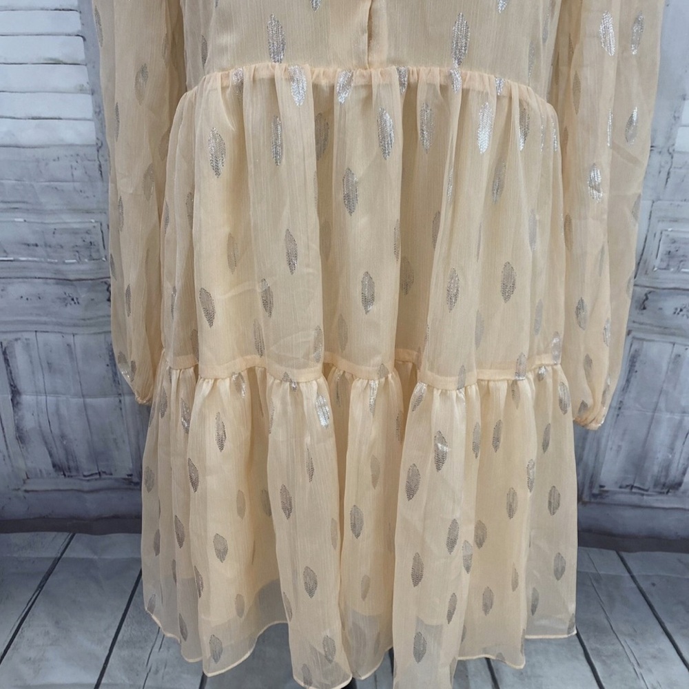 A Loves A Peach Silver Button Babydoll Mini Dress Long Sleeve NWT size Large - Picture 6 of 12